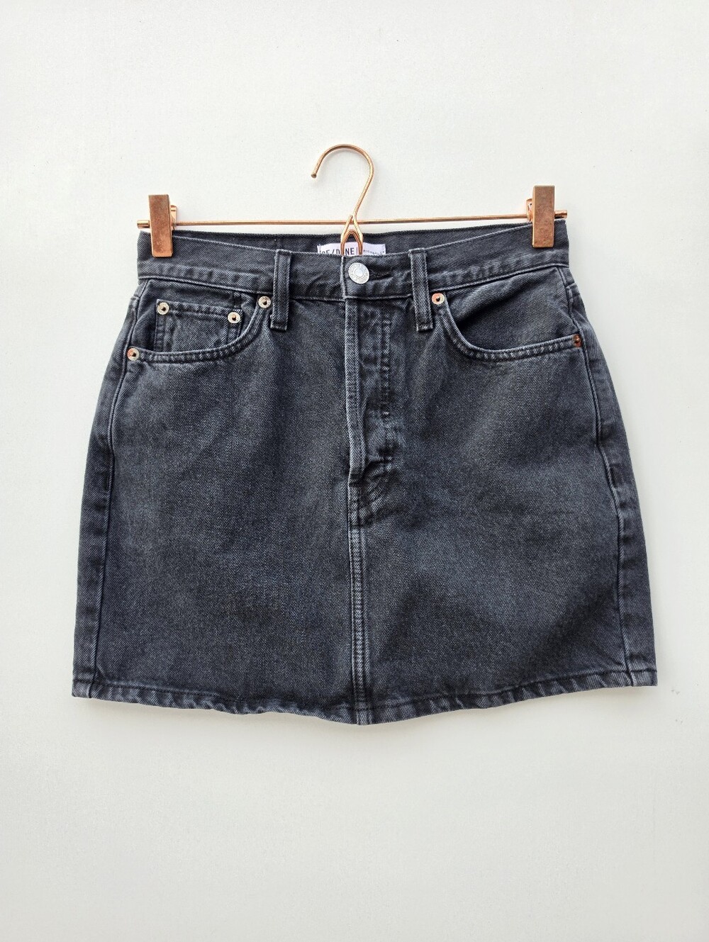 Re/done Originals The 60's Black High Rise A-line Denim Mini Skirt